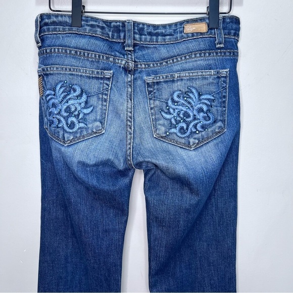Paige Hollywood Hills Bootcut Jeans Low-Rise Stretch Medium Blue Wash Size 27 - Picture 9 of 16